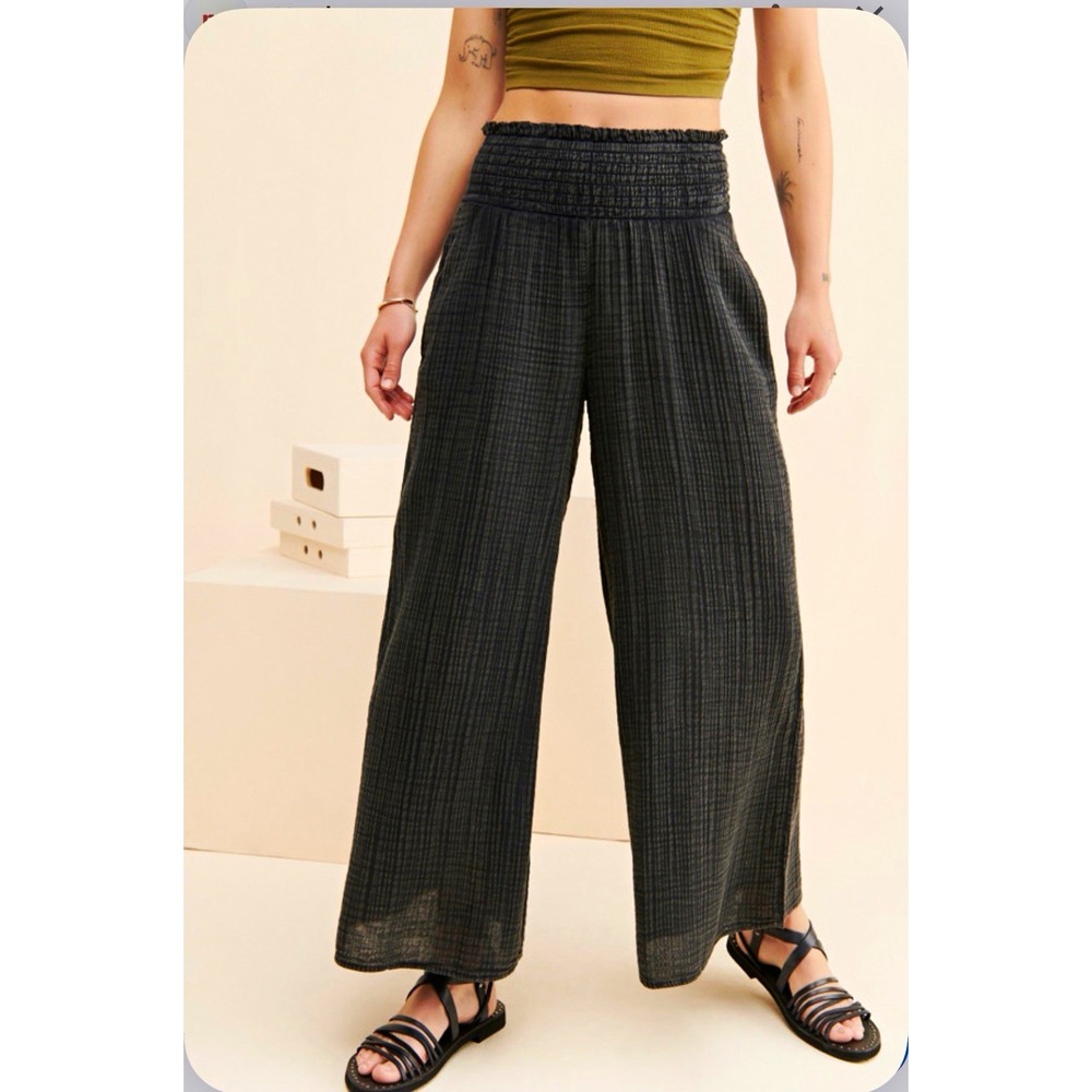 Anthropologie Keepali Wide-Leg Smocked Elastic Waist Pants Black Women's S